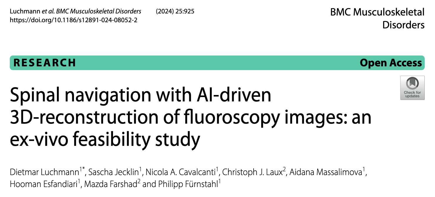 Title page crop of the BMC Musculoskeletal Disorders paper evaluating X23D navigation ex vivo